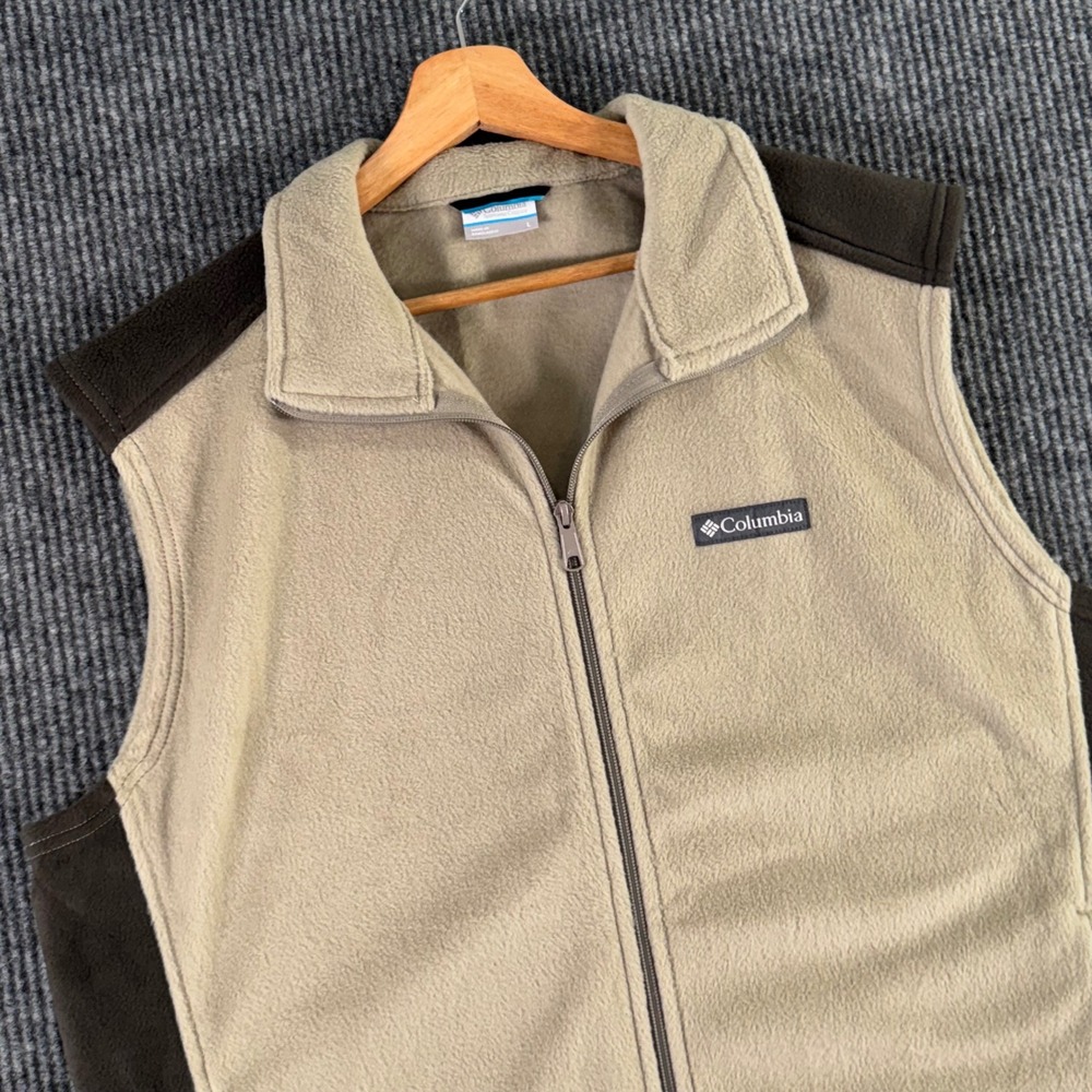 Columbia Fleece Vest Mens L Tan Brown Full Zip Sleeveless Outdoor Gorpcore Y2K